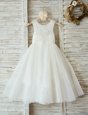 Discount A-line Flower Girl Dresses White Scoop Tulle Sleeveless Floor Length Zipper