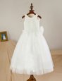 A-line Toddler Flower Girl Dress White Scoop Tulle Sleeveless Floor Length Zipper