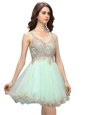 Stunning Scoop Sleeveless Organza Prom Gown Beading and Appliques Zipper