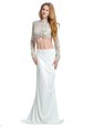 Hot Selling White High-neck Neckline Beading and Lace and Appliques Prom Gown Long Sleeves Backless