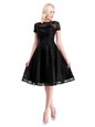 Affordable Black Short Sleeves Lace Zipper Mother Of The Bride Dress for Prom and Party