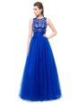 Scoop Royal Blue Backless Prom Party Dress Beading Sleeveless Floor Length