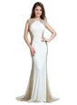 White Scoop Backless Beading Brush Train Sleeveless