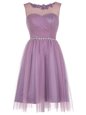 Scoop Lavender Tulle Zipper Sleeveless Knee Length Beading and Appliques