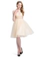 Luxury Champagne Prom Party Dress Prom and Party and For with Beading and Lace Bateau Sleeveless Clasp Handle