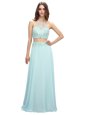Light Blue Zipper Scoop Beading Chiffon Sleeveless