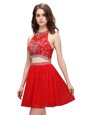 Red Scoop Neckline Beading Celeb Inspired Gowns Sleeveless Zipper