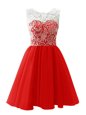 Scoop Mini Length Clasp Handle Prom Gown Red and In for Prom and Party with Lace