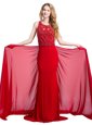 Dynamic Scoop Sleeveless Court Train Beading Zipper Prom Homecoming Dress