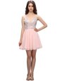 Gorgeous Knee Length Baby Pink Prom Dresses Chiffon Sleeveless Beading