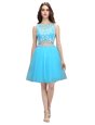 Flare Baby Blue Backless Scoop Appliques Prom Dress Tulle Sleeveless