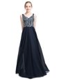 Modern Sleeveless Chiffon Floor Length Zipper Going Out Dresses in Black for with Beading