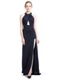 Halter Top Backless Elastic Woven Satin Sleeveless With Train Prom Evening Gown Brush Train and Beading
