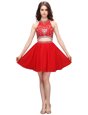 Exquisite Coral Red Zipper Junior Homecoming Dress Beading and Appliques Sleeveless Knee Length