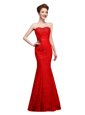 Mermaid Red Strapless Neckline Lace Evening Party Dresses Sleeveless Lace Up