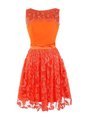 Scoop Sleeveless Mini Length Lace Zipper Prom Dresses with Orange Red