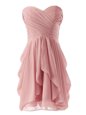 Decent Chiffon Sweetheart Sleeveless Lace Up Ruching Prom Party Dress in Pink