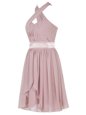 Attractive Pink Sleeveless Chiffon Backless Evening Dress for Prom and Party