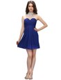 Blue Zipper Sweetheart Ruching Chiffon Sleeveless