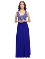 Luxurious Sleeveless Chiffon Floor Length Zipper Womens Evening Dresses in Royal Blue for with Beading