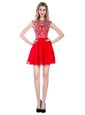 Captivating Empire Dress Like A Star Red High-neck Tulle Sleeveless Mini Length Zipper