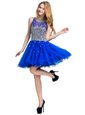Scoop Mini Length Royal Blue Cocktail Dresses Tulle Sleeveless Beading