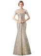 Smart Mermaid Sequins Floor Length Champagne Mother Of The Bride Dress Scoop Sleeveless Zipper