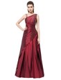 Sleeveless Elastic Woven Satin Floor Length Side Zipper Celebrity Dresses in Burgundy for with Beading and Bowknot
