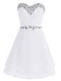 Popular White Empire Chiffon Sweetheart Sleeveless Beading Mini Length Zipper Evening Dress