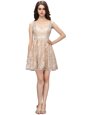 Best Sleeveless Mini Length Lace Side Zipper Prom Evening Gown with Champagne