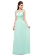 Extravagant Scoop Turquoise Sleeveless Ruching Floor Length Evening Dress