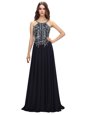 Most Popular Sleeveless With Train Beading Zipper Runway Inspired Dress with Black Brush Train