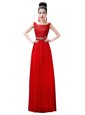 Stylish Floor Length Zipper Prom Evening Gown Red and In for Prom and Party with Beading and Lace