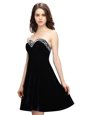 On Sale Black Zipper Evening Dress Beading Sleeveless Knee Length
