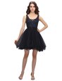Custom Designed Black Prom Gown Prom and Party and For with Beading V-neck Sleeveless Criss Cross