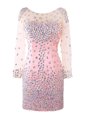 Inexpensive Pink Prom Dress Prom and Party and For with Beading Scoop Long Sleeves Zipper
