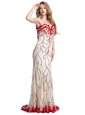 With Train White And Red Prom Dress Scoop Sleeveless Sweep Train Clasp Handle