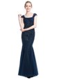 Fashionable Mermaid Floor Length Zipper Prom Dresses Navy Blue and In for Prom and Party with Beading