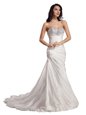 Artistic Taffeta Sweetheart Sleeveless Sweep Train Lace Up Beading Mother Of The Bride Dress in White
