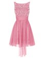 Tulle Bateau Sleeveless Zipper Beading Prom Dresses in Pink