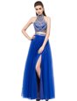 Royal Blue Square Neckline Beading Homecoming Dress Sleeveless Criss Cross