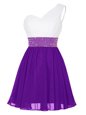 New Style White And Purple Empire Chiffon One Shoulder Sleeveless Beading Mini Length Zipper Dress for Prom