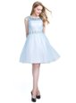 Light Blue Tulle Zipper Scoop Sleeveless Knee Length Club Wear Beading