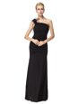 Black Column/Sheath One Shoulder Sleeveless Chiffon Floor Length Zipper Ruching Prom Evening Gown