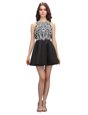 Elegant Black A-line Satin Scoop Sleeveless Beading Mini Length Zipper Prom Party Dress