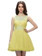 Column/Sheath Homecoming Dress Light Yellow Scoop Organza Sleeveless Mini Length Zipper