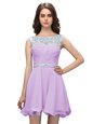 High End Scoop Lavender Column/Sheath Beading Prom Evening Gown Zipper Chiffon Sleeveless Mini Length
