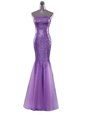 Sexy Eggplant Purple Mermaid Strapless Sleeveless Sequined Floor Length Zipper Sequins Formal Evening Gowns
