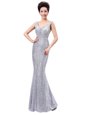 Silver Sleeveless Sequins Floor Length Evening Dress