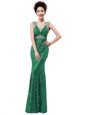 Green Zipper Prom Party Dress Sequins Sleeveless Floor Length